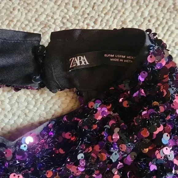 Zara Purple Sequin Crop Top Open back - Picture 6 of 7